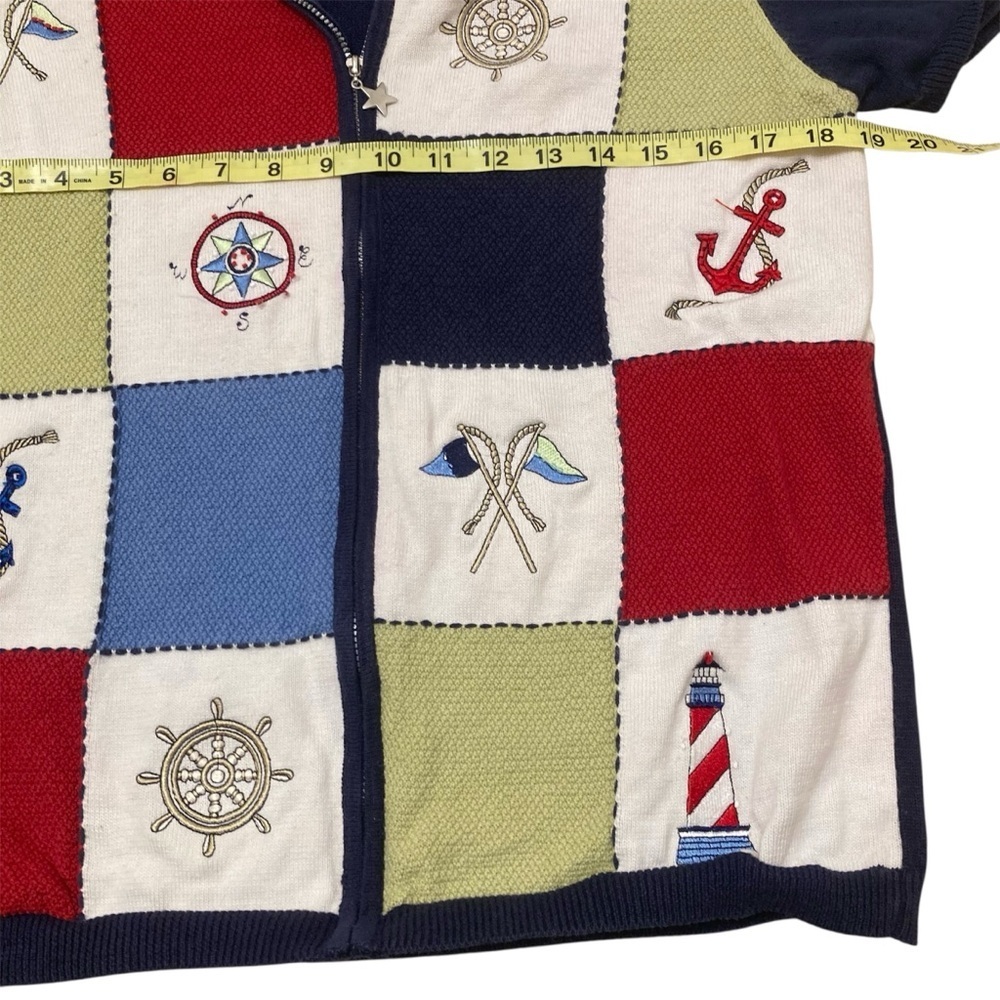 3/$20 90s Alfred Dunner Knit Zip Up Nautical Top Cardigan Womens Small Anchor - Picture 8 of 9